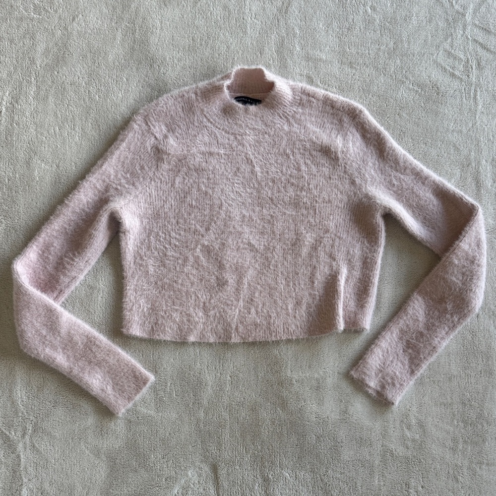 Kendall & Kylie Cropped Pink Fuzzy Mock Neck Sweater